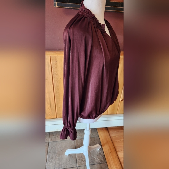 BANANA REPUBLIC ruffle neck wrap blouse Small Burgundy Deep Red - Picture 2 of 7